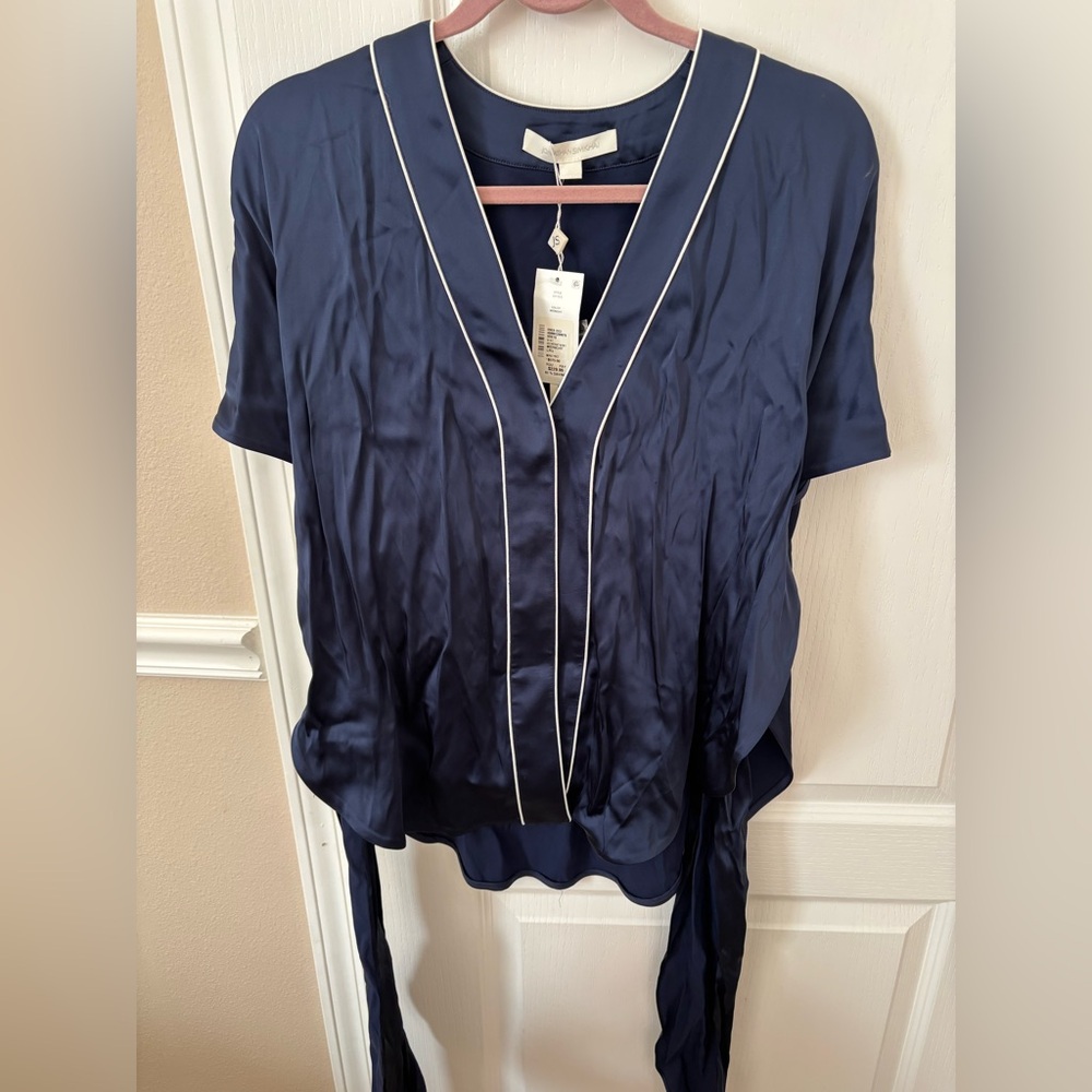 Jonathan Simkhai Deep Blue Blouse with White Trim